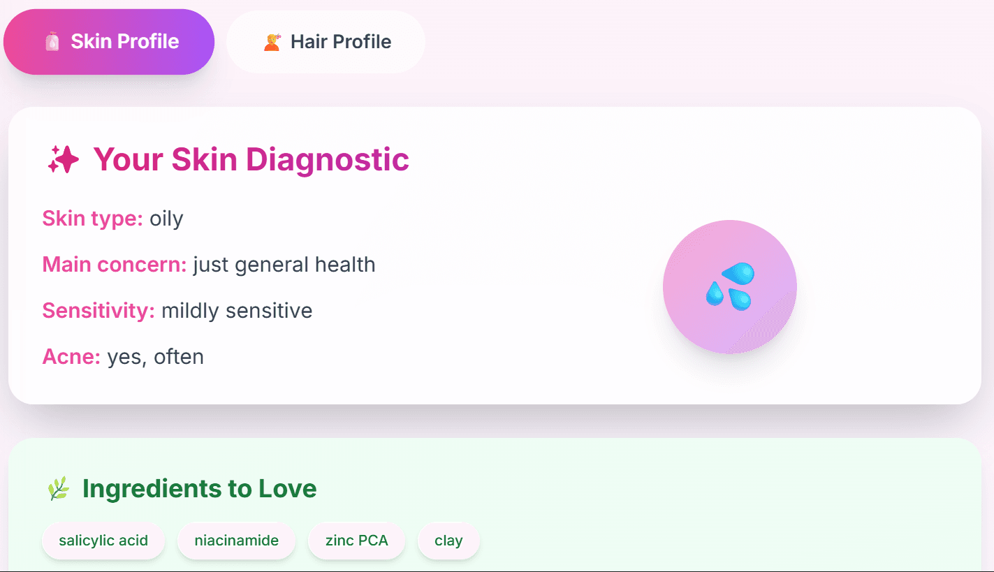 Profile dashboard preview